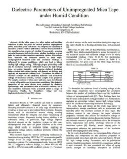 Dielectric Parameters of Unimpregnated Mica Tape under humid Conditions